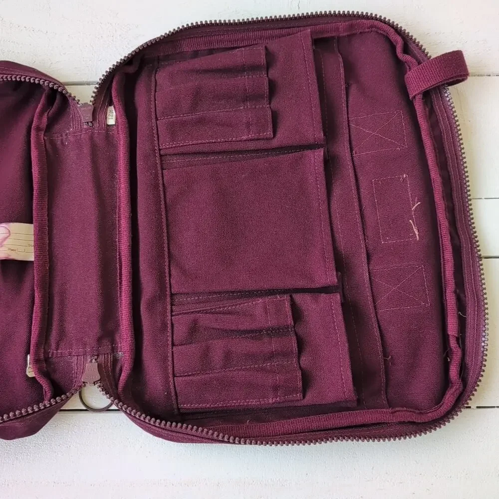 Vintage Maroon Canvas Lands' End Square Rigger Briefcase Bag Adjustable Strap